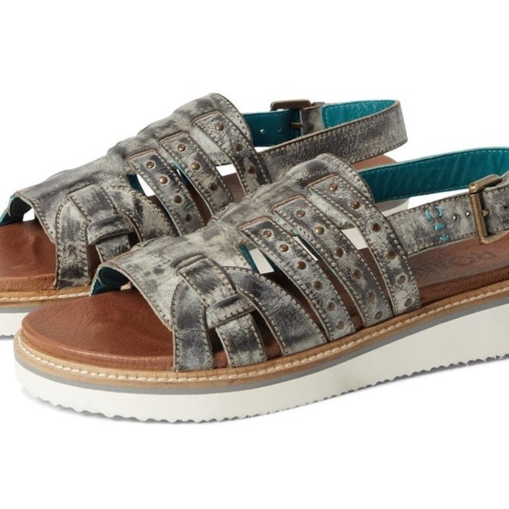 NIB Roan by BED STU 10 / 41 Leather Sandals Crest Black Epica Gray Studded Woven
